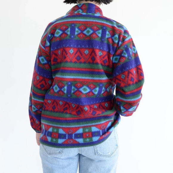 Vintage Metro Express Fleece Southwestern Geometric Aztec Pullover Sweater M - Picture 4 of 12